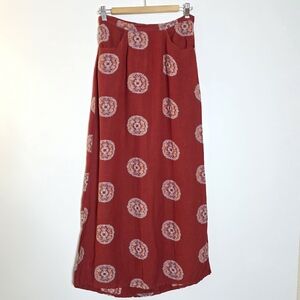 Fish Asian brand long maxi skirt red with ornate print - Feels like cotton
